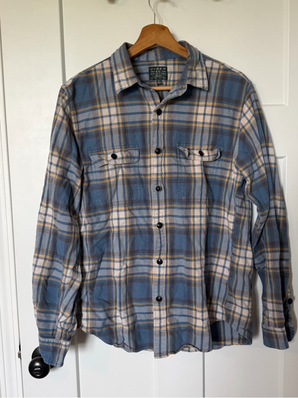 J. Crew & Co Sporting Goods Blue and Yellow Plaid Button-Down Shirt Medium EUC